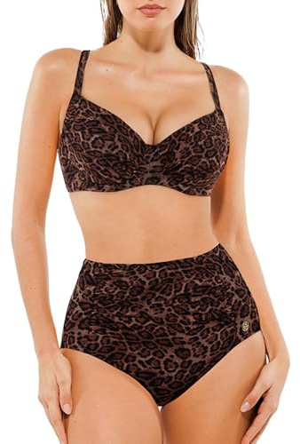 Popilush Shapewear Swimsuits for Women Tummy Control High Waisted Bikini Sets Push Up Ruched Two Piece Bathing Suit Leopard Print