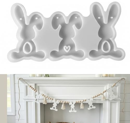 WGIDSKKI Stampo Coniglio Pasquale 3D, Stampi in Silicone Fai da te per Conigli, per Decorazioni Pasquali Fai da te, in Gesso a Cuore Cavo per la Produzione di Artigianato (B)