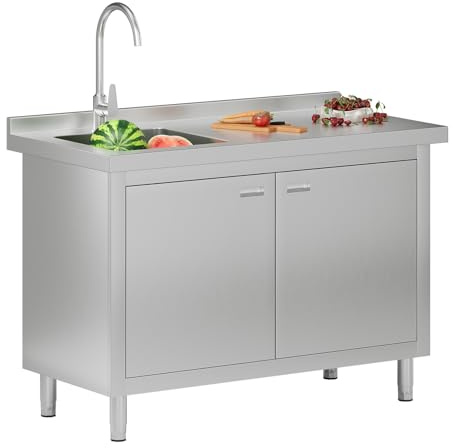 Jocisland 48 x 24 x 33.5 Stainless Steel Utility Sink with Cabinet, Freestanding Kitchen Cabinet NSF Certified with Sink for Restaurant, Laundry Room, Garage, with Faucet & Storage