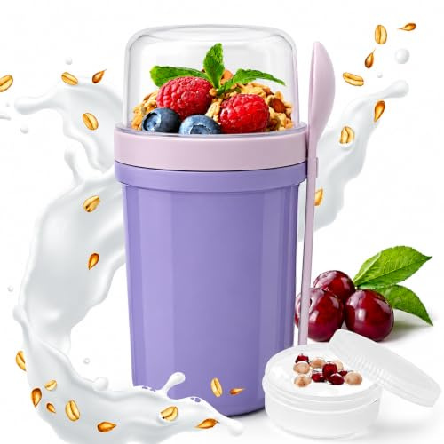 Brizuf Müslikopp To Go 350 ml 650 ml, yoghurtmugg To Go barn med sked – uppdelning för yoghurt och flingor, läckagesäker flingor bägare, müsli-to-go-mugg för arbete, skola, picknick