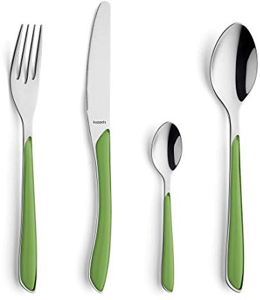 Kuppels Prisma Besteck Set für 6 Personen aus Edelstahl poliert | Besteckset 24-teilig | Hochwertige Kunststoff-Griffschalen in Springgreen | Rostfrei | Essbesteck für 6 Personen | Spülmaschinenfest