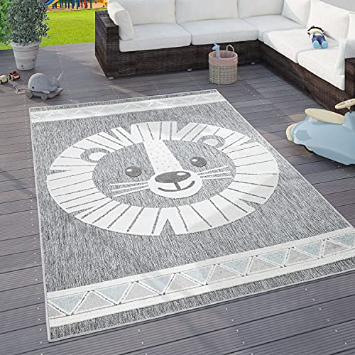 Paco Home Kinderteppich Kinderzimmer Outdoorteppich Spielteppich Tiermotive Modern 3D, Grösse:140x200 cm, Farbe:Grau