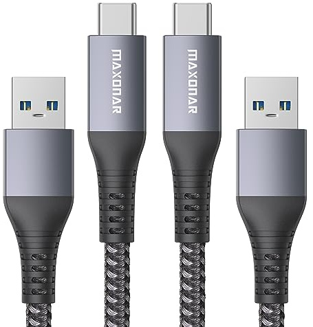 Maxonar 2Stück USB C Ladekabel,10Gbit/s Daten USB A Android Auto Kabel (2m/6.6ft) QC3.0 3.1A Typ C Schnelllade Datenübertragung USB3.2 Gen2 für Samsung S23/S22/S21 Note20 Z Flip 5 Pixel 8 PS5 M1
