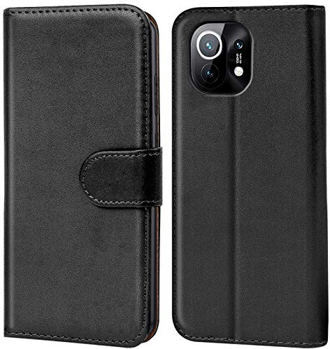 Verco Handyhülle für Xiaomi Mi 11 Hülle, Bookcase Tasche Flipcover für Mi 11 5G Case [Kartenfächer/Aufstellfunktion], Schwarz