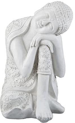 Relaxdays Buddha Figur, wetterfest & frostsicher, Gartenstatue groß, Outdoor Dekofigur, 60 cm hoch, aus Polyresin, weiß