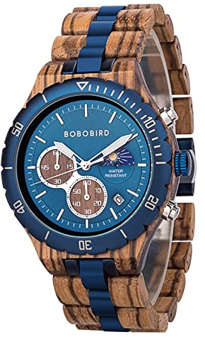 BOBO BIRD Reloj de cuarzo para hombre, de madera, acero inoxidable, aleación de sándalo rojo, reloj de pulsera para hombre, función clásica, cronógrafo, manecillas luminosas, visualización de fecha y