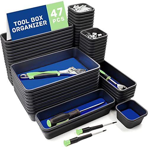 Vexercisehoop Tool Box Organizer, Tool Drawer Organizer Tray Divider, Toolbox Organization, Garage Tool Organizers and Storage, Tool Box Accessories for Rolling Tool Chest Cabinet (Blue (47PCS))