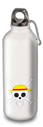 Wasserflasche aus Aluminium – Edelstahl (Thermoskanne 24 Stunden), wiederverwendbar, 330 ml bis 750 ml, japanisches Anime-Motiv One Piece (Aluminium, Karabiner M 500 ml)