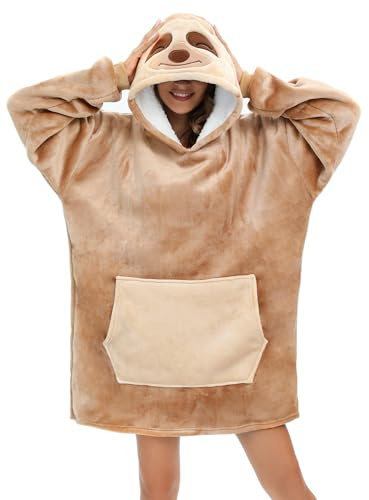 chuangminghangqi Manta con Capucha de Franela Suave Bata Sudadera Cálida y Cómoda TV Manta Sudadera con Capucha Gruesa - Sobredimensionada Bolsillo Grande, L