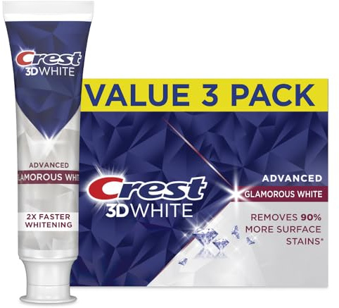 Crest 3D White Advanced Glamorous White Teeth Whitening Toothpaste, 3.3 oz, Pack of 3
