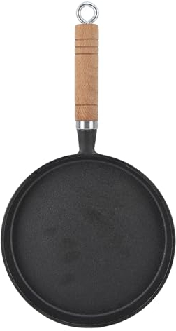 HERCHR Sartén Antiadherente De Hierro Fundido, Sartén De Hierro Fundido Pre-sazonada De 20 Cm, Sartén De Cocina Negra Con Mango De Madera Para Uso En Interiores Y Exteriores