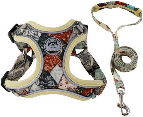 Hundegeschirr und Leine Set, Hundegeschirr Kleine Hunde, reflektierend, gepolstert und atmungsaktiv Brustgeschirr, Anti Zug Geschirr No Pull perfekt für den täglichen Training, Walken, Running(S)