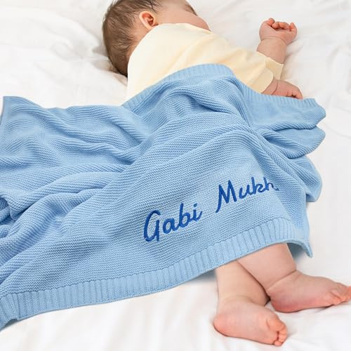 TICBIK Coperta Neonato Cotone Personalizzata Con Nome,Nome Ricamato Coperta Cotone Bamboo Neonato Estiva,Coperta Per Passeggino Regalo per Neonato