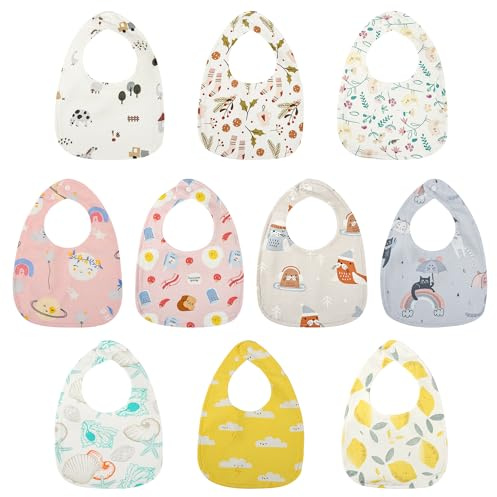Yafane Baby haklapp vattentät mjuk 10-pack bomull halsdukar dregelhaklapp spottdukar baby för baby pojkar och flickor småbarn, Rosa/Gul, One size