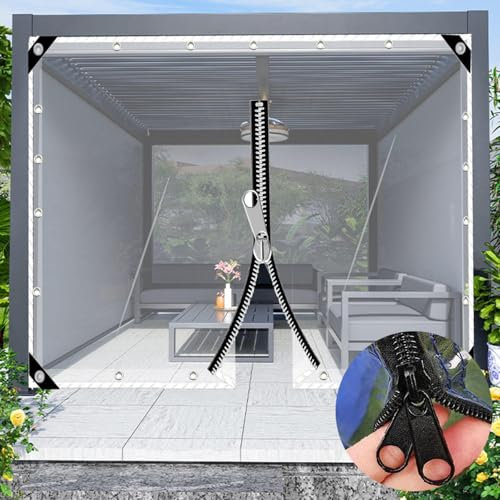 YQOLG87 0,35mm Transparente Plane mit Ösen,wasserdichte weiche Glasplanen,Anpassbare Klar Zeltplane mit 1 Reißverschluss,für Outdoor-Gazebo-Garten-Balkon,2.3x3.5m/7.5 * 11.5ft-A