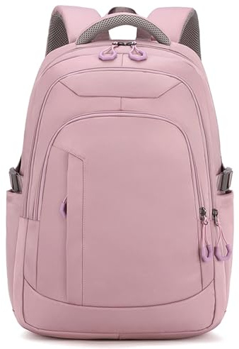 Outplea 25 l reseryggsäck med bagagerem för kvinnor, lätt handbagage på 15,6 tum laptopryggsäck flyggodkänd, Ljusrosa, 18 x 13 x 7 inches