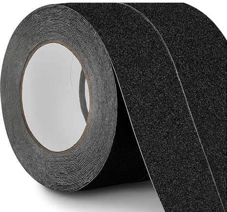 Bellanova 2 Rotolo Nastro Antiscivolo 5cm x10m, Nastri Adesivi Antiscivolo, Nastro Antiscivolo Giallo e Nero ad Alta Trazione per Gradini Interni ed Esterni (Nero)