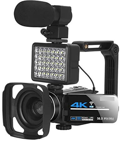 AUBEST Cámara de Video, Video Camera 4K Cámara de videas con Soporte de Campana de Lente Zoom en Vivo vlogging videocorda Nocturna visión WiFi fotografía(128GB SD Card)