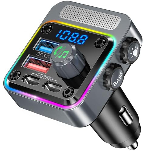 Gizmovine Bluetooth Voiture,Transmetteur FM Bluetooth,Charge Rapide PD 36W QC3.0 18W,Allume Cigare avec La Musique, Téléphone Main Libre,Basses,Adaptateur Radio pour Autoradio, Lecteur MP3 Audio