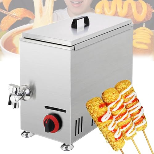 Feiphla Electric Cheese Hot Dog Sticks Maker Machine Corn Dog Fryer Commercial 12 Hooks Large Capacity Cheese Hot Dogs Sticks Frying Machine for Restaurant, Store, Home GasType