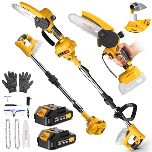 2 in 1 Motosega Telescopica & Mini motosega a Batteria 6 pollisi, Potatore Elettrico con Manico Telescopico Tanica per Olio Sega per Rami a 2Batteries 2000mAh, Adatta per Giardino, Cortile e Fattoria