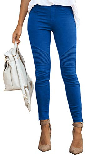 Onsoyours Femme Leggings de Compression Slim Collant Extensible Push Up Jeggings Treggings Pantalon de Crayon Bleu Large
