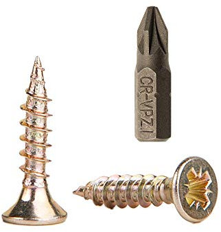 Lot de 1000 vis à bois en acier zingué à tête cruciforme Pozi à tête fraisée pour panneaux d'aggloméré 2,5 x 12 mm