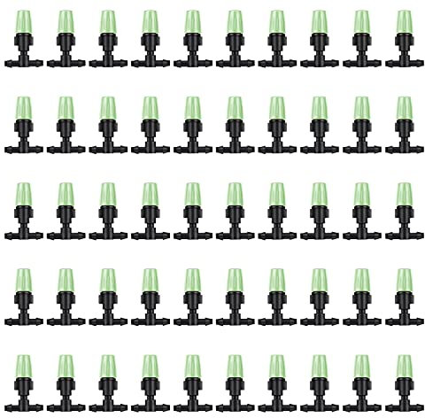 MSDADA 50 Stück Bewaesserung Sprinkler, Einstellbare Micro Drip BewäSserungssprinkler Emitter Tropfsystem Bewässerungsregner für Blumenbeete, GemüSegäRten, Rasen(Grün)