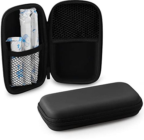 Tampon Aufbewahrung Box,2 Stück Schwarz Tampon Aufbewahrung Tasche Damenbinden Organizer mit Reißverschluss 16 * 8.5cm Tampon Damenbinden Box für Mädchen,Damen,Frauen