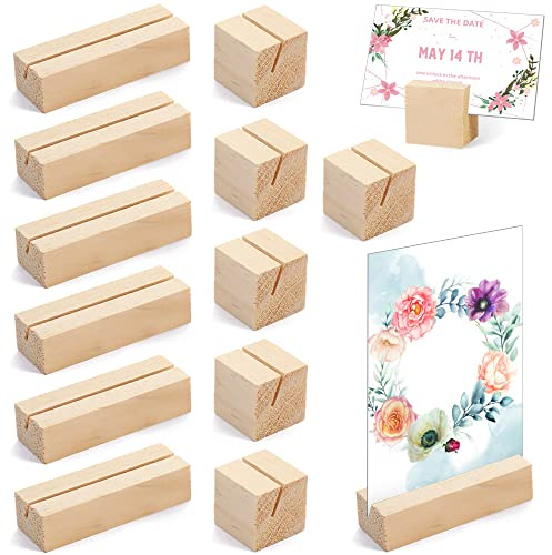 STCRERAG Tischkartenhalter, 24 Stück Kartenständer Holz Fotoständer Holzständer Natur Holz Postkartenständer 2 Arten Formen Holz Menükartenhalter für Bilder Fotos Postkarten Einladungen Speisekarten