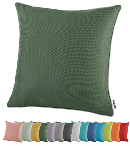 heimtexland Outdoor Dekokissen Lotus Effekt Gartenkissen Typ551 Oliv | Lounge Outdoorkissen 45x45 wetterfest schmutz- und wasserabweisend Garten Kissen waschbar inkl. bequemer Füllung