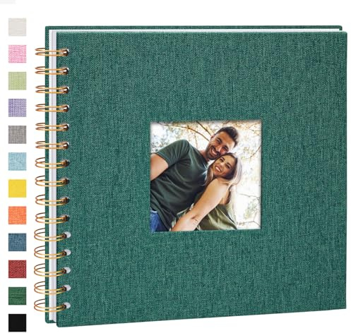 Vienrose Album Photo Scrapbooking en Lin, 20,5 x 20,5 cm, Album Photos Vide avec 40 Pages DIY Livre Photo pour Les Voyages en Famille, Mariage, Noël, Vert foncé