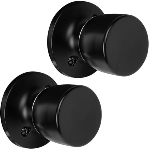 HOSOM Dummy Door Knob，2 Pack Matte Black Interior Door Knobs Closet Dummy Door Handles Set, Individual Non-Turning Single Side Round Knob for French Doors Easy Installation