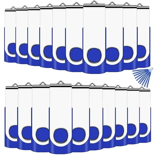 Cle USB 8GB, EASTBULL Clé USB 2.0 Flash Drive Clef USB Pivotant Stockage Disque Mémoire Stick Pendrive avec 20 Cordes (8GB*20PCS Bleu)