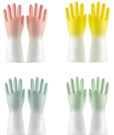 4 Pairs Household Cleaning Gloves Reusable Dishwashing Gloves Waterproof PVC Washing up Gloves for Washing Dishes Cooking Household Home Bathroom Garden