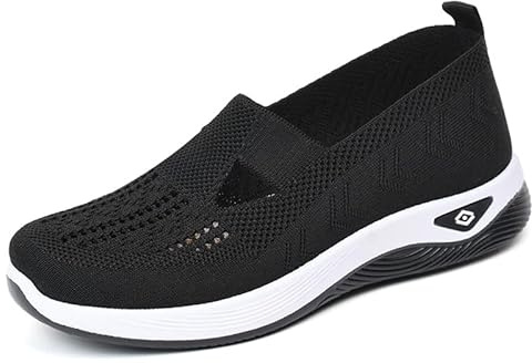 Hufu Women Orthopedic Walking Shoes, Lightweight Closed Toe Summer Sneaker, Casual Soft Sole Breathable Shoes, Slip On Arch Support Trainers, Mesh Up Athletic Shoes