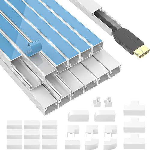 12 Pcs Kabelkanal Weiß Selbstklebend, Mini Einschnur Kabelkanal 40cm (12 STK-15x10 mm klein) 22 Zubehör Und PVC Kabelabdeckung Kabelschacht Kabel Verstecken Wand TV Kabelkanals für alle Netzkabel