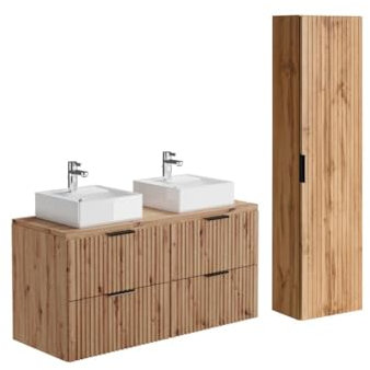 Vente-unique-Mueble de baño suspendido con Lavabo sobre encimera y Armario - Natural Claro - 120 cm - ZEVARA