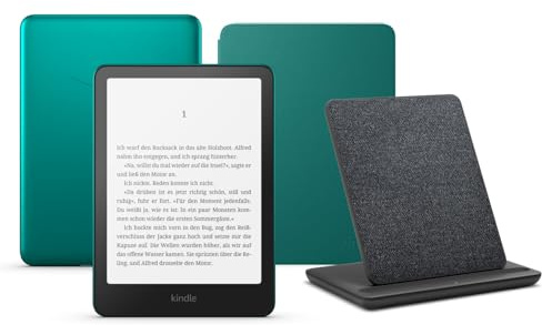 Kindle Paperwhite Signature Edition (Veröffentlichung 2024) mit 32 GB ohne Werbung, eine Amazon Plant-basierte Hülle und eine kabellose Ladestation Made for Amazon