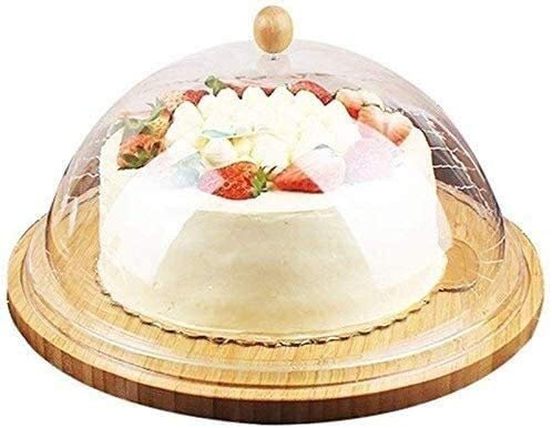KHYTEBV Alzata per Torta Piatto Rotondo in bambù e Coperchio in plastica Alzata per Torta ...