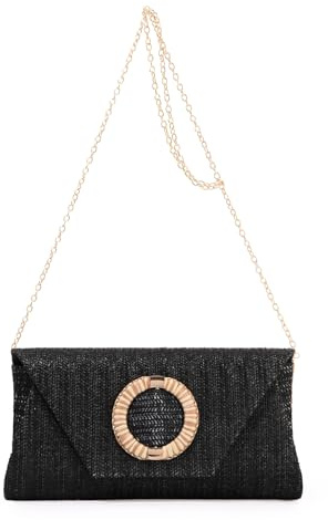 7VSTOHS Bolsos de Mano de Paja para Mujer, Bolsos de Playa de Verano, Bolso de Mano de Estilo Bohemio Tejido Tipo Sobre, Cartera Plegable con Cadena Cruzada, Bolsa de Hombro para Mujer