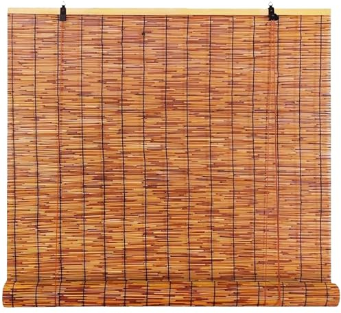 CLOYAO Bambus Rollo Aussenbereich Retro Raffrollo Outdoor Bambusrollo Wetterfest Bambus Rollos Breite 40-180 cm Breit Natürliches Schilf Vorhänge Nach Maß Sichtschutz Jalousien Mit Lifter