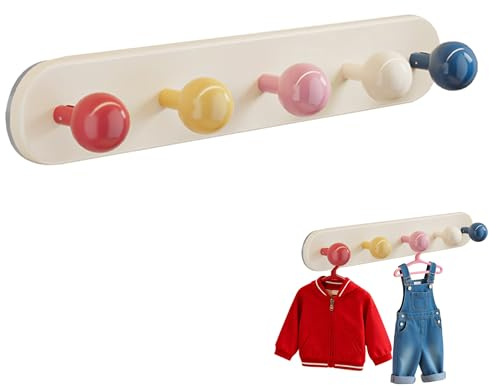 Gxdamxz Kleiderhaken Kinder Garderobenhaken, Wandhaken Selbstklebend, Wand Hakenleiste mit 5 Haken, Hooks for Kids Room, Bunt