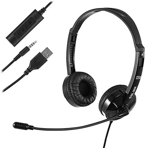 USB Headset with Microphone Noise Cancelling & Audio Controls, Stereo PC Headphone for Business Skype Call Center Office Computer, Clearer Voice, Super Light, Ultra Comfort