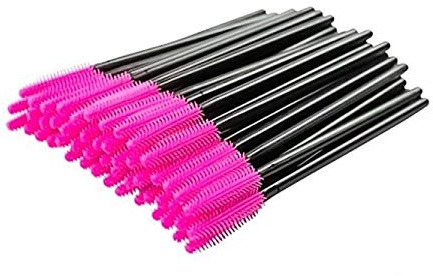 PROFICO 100 Stück Wimpernbürsten Einweg Wimpern Bürste Wimpernbürstchen Set Mascara Bürste Mascara Applicator Wimpernbürste für Wimpernverlängerung Schwarz - Rosa (Silikone)