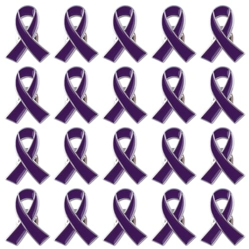 WANDIC 20 Pin Morado de Cinta, Broche Metálico de Lazo Cinta Púrpura Alfileres de Concienciación Violencia Doméstica y el Alzheimer Cáncer Accesorios Decorativos para Actividades Benéficas