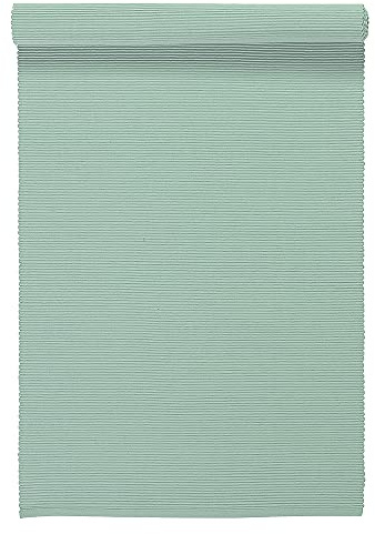 LINUM Uni Dekoratives Tischläufer für Esstisch 45x150 cm, 100% Gerippte Baumwolle, Maschinenwaschbar, Helles Eisgrün