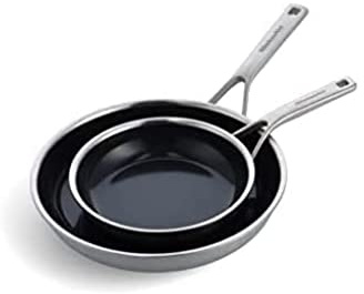 KitchenAid Multi-Ply Stainless Steel PFAS-Free Ceramic Non-Stick 20 cm and 28 cm Frying Pan Set, 3-Ply, Induction, Multi Clad, Silver