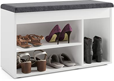 KOMTO Schuhbank mit Sitzfläche - Schuhregal Bank mit Stauraum Weiß 80 x 48 x 32 cm Schuhschrank mit Sitzbank Flur Bank Garderobenbank Sofia