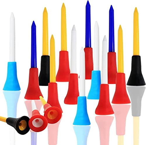 LOVMEAD Golf Tees Kunststoff Driver 54 70 83 mm Golftees Set Lang Kurz Gummi Plastik Tee Wert 60 Stück, Premium Mehrfarben Bunt Weiß Blau Gelb Golftee 2-1/8 2-3/4 3-1/4 (Mischfarbe 54+70+83mm)
